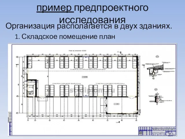 пример предпроектного исследования Организация располагается в двух зданиях. 1. Складское помещение план