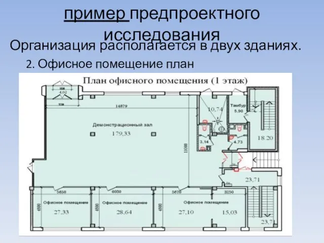 пример предпроектного исследования Организация располагается в двух зданиях. 2. Офисное помещение план