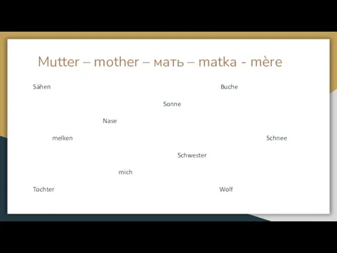 Mutter – mother – мать – matka - mère Sähen Buche Sonne