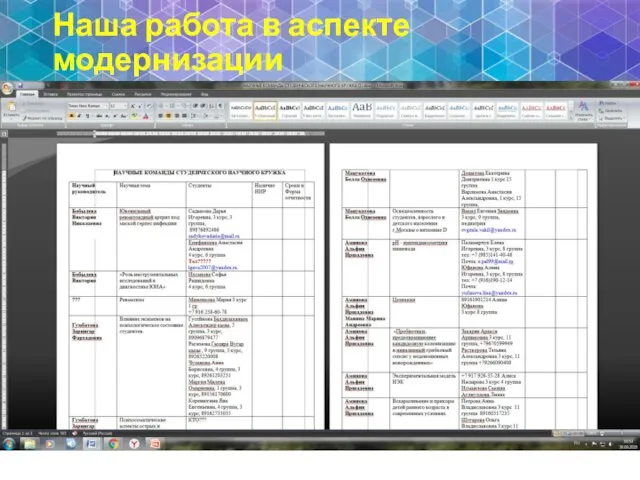 Наша работа в аспекте модернизации