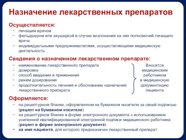 Назначение лекарственных препаратов