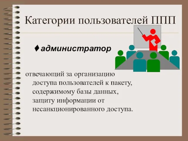 Категории пользователей ППП администратор отвечающий за организацию доступа пользователей к пакету, содержимому