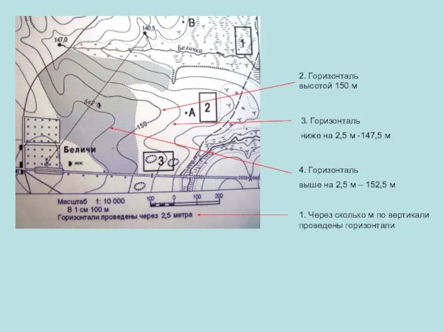 2. Горизонталь высотой 150 м 1. Через сколько м по вертикали проведены