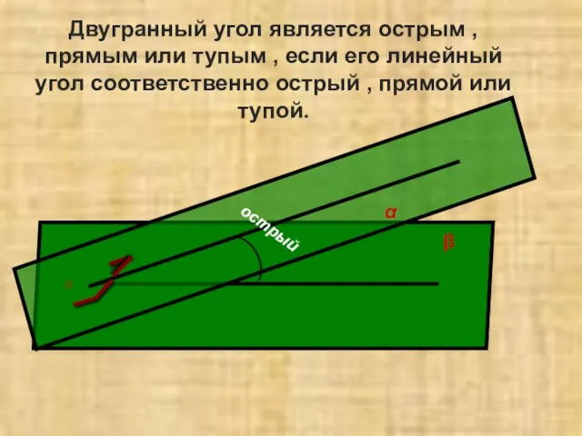 Двугранный угол является острым , прямым или тупым , если его линейный