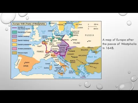 A map of Europe after the peace of Westphalia in 1648.