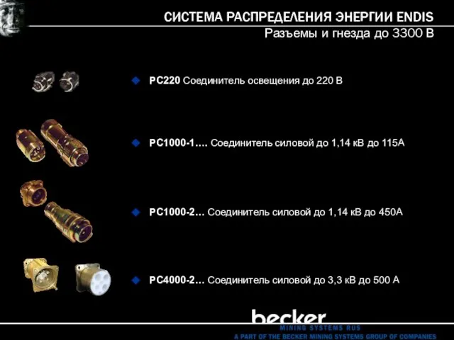 PC220 Соединитель освещения до 220 В PC1000-1…. Соединитель силовой до 1,14 кВ