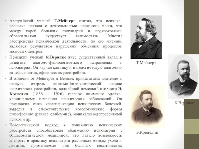 Австрийский ученый Т.Мейнерт считал, что психика человека связана с деятельностью переднего мозга,