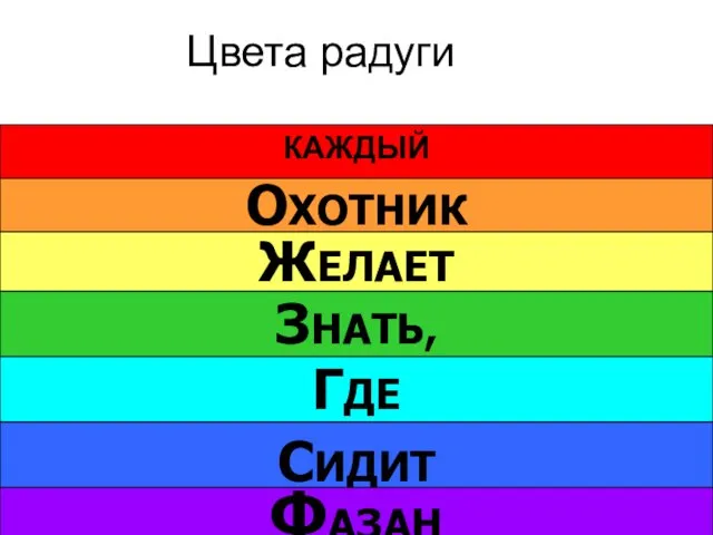 Цвета радуги КАЖДЫЙ ОХОТНИК ЖЕЛАЕТ ЗНАТЬ, ГДЕ СИДИТ ФАЗАН