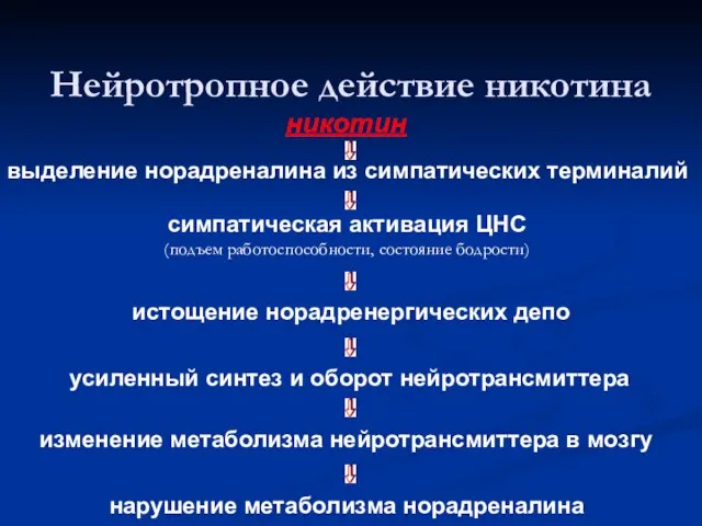 Нейротропное действие никотина никотин выделение норадреналина из симпатических терминалий симпатическая активация ЦНС