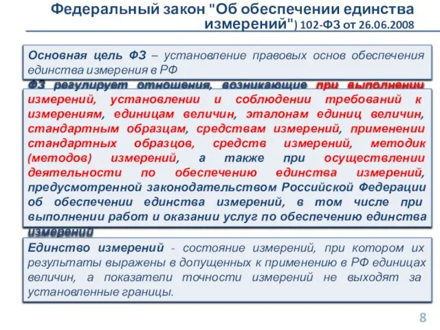 Федеральный закон "Об обеспечении единства измерений") 102-ФЗ от 26.06.2008 ФЗ регулирует отношения,