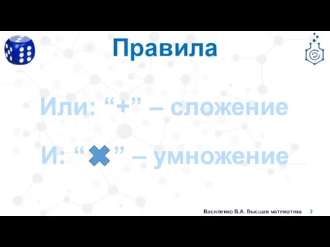 Правила Или: “+” – сложение Василенко В.А. Высшая математика