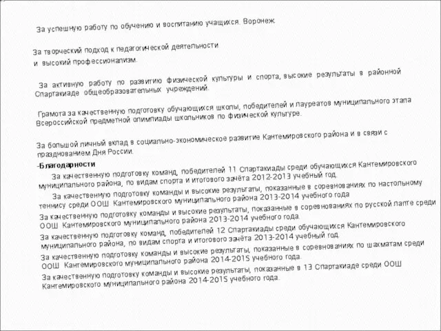 За успешную работу по обучению и воспитанию учащихся. Воронеж. За творческий подход