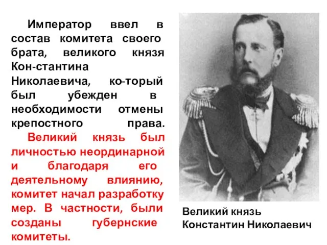 Великий князь Константин Николаевич Император ввел в состав комитета своего брата, великого