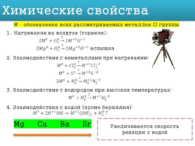 Химические свойства М – обозначение всех рассматриваемых металлов II группы Mg Ca