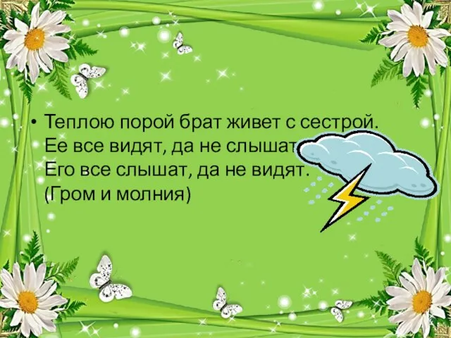 Теплою порой брат живет с сестрой. Ее все видят, да не слышат.