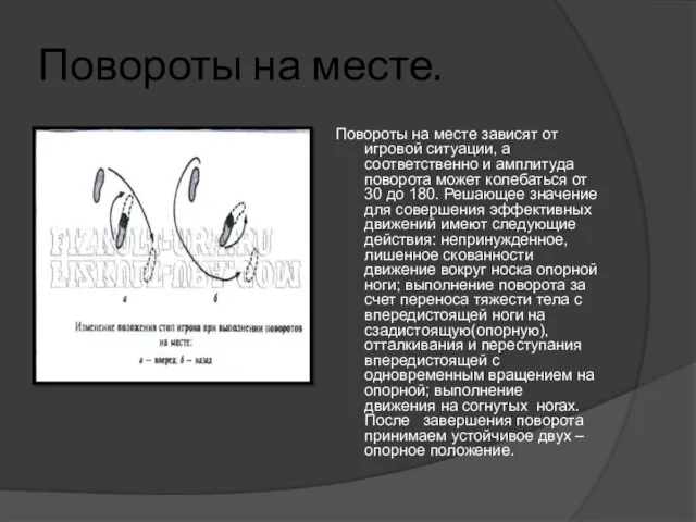 Повороты на месте. Повороты на месте зависят от игровой ситуации, а соответственно