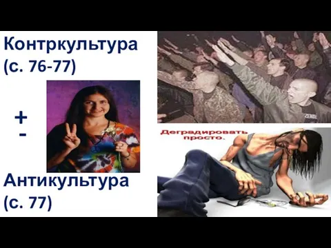 Контркультура (с. 76-77) Антикультура (с. 77) + -