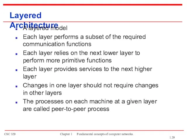 Layered Architecture A layered model Each layer performs a subset of the