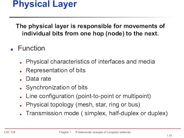 The physical layer is responsible for movements of individual bits from one