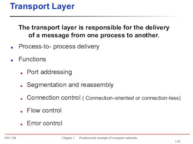 The transport layer is responsible for the delivery of a message from