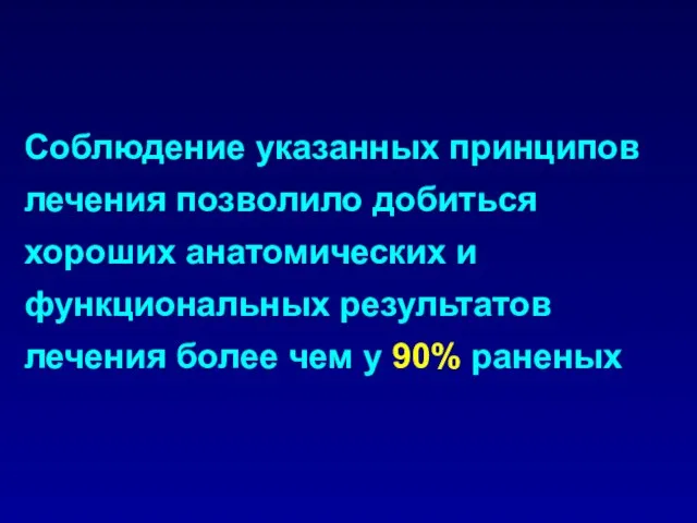 Соблюдение указанных принципов лечения позволило добиться хороших анатомических и функциональных результатов лечения