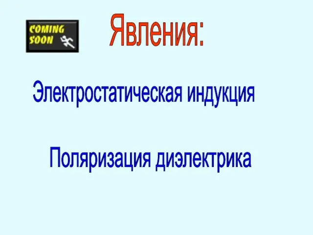 Явления: Электростатическая индукция Поляризация диэлектрика