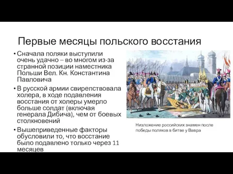 Первые месяцы польского восстания Сначала поляки выступили очень удачно – во многом