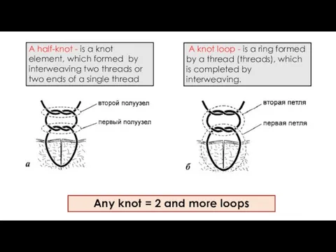 Any knot = 2 and more loops A half-knot - is a