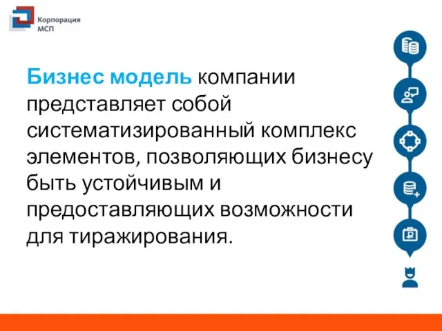 Бизнес модель компании представляет собой систематизированный комплекс элементов, позволяющих бизнесу быть устойчивым