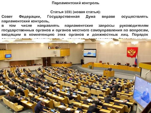 Парламентский контроль Статья 1031 (новая статья): Совет Федерации, Государственная Дума вправе осуществлять