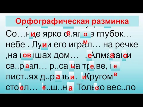 Наступил… ясн… утро. Со…нце ярко с..яло в глубок… небе . Лучи его