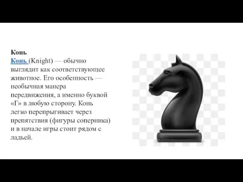 Конь Конь (Knight) — обычно выглядит как соответствующее животное. Его особенность —