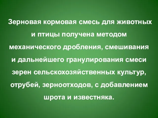 Зерновая кормовая смесь для животных и птицы получена методом механического дробления, смешивания