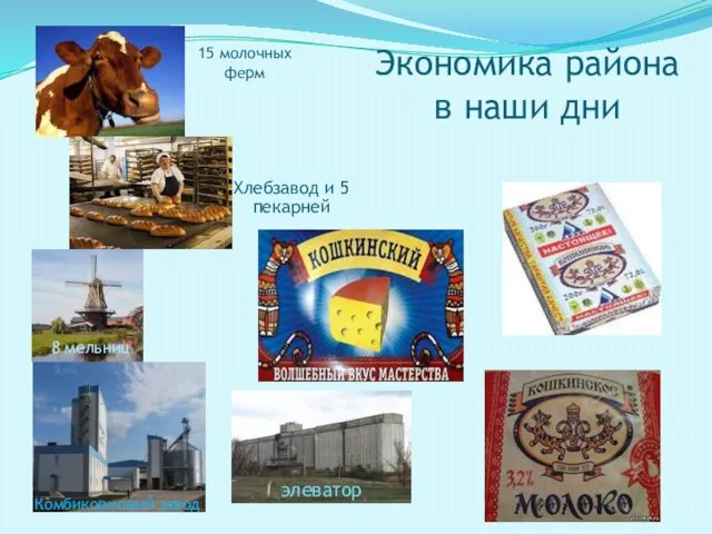 Экономика района в наши дни 15 молочных ферм Хлебзавод и 5 пекарней