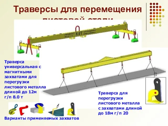 Траверсы для перемещения листовой стали Траверса универсальная с магнитными захватами для перегрузки