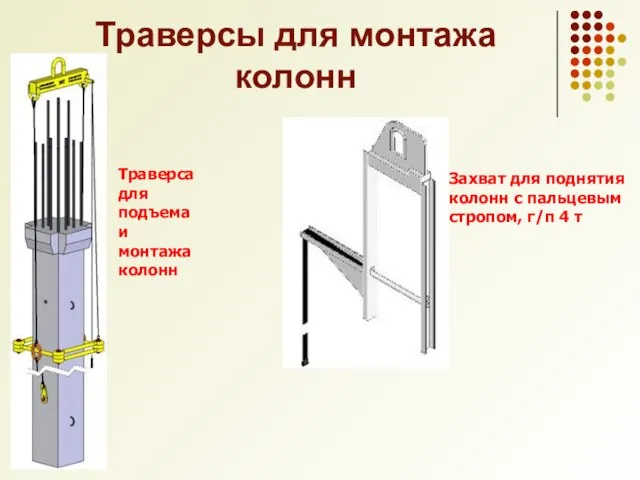 Траверсы для монтажа колонн Траверса для подъема и монтажа колонн Захват для