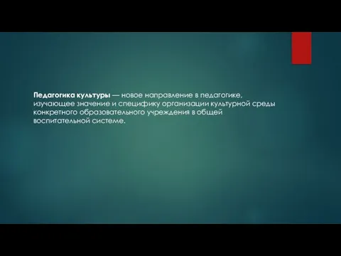 Педагогика культуры — новое направление в педагогике, изучающее значение и специфику организации