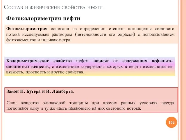 Фотоколориметрия нефти Состав и физические свойства нефти Фотоколориметрия основана на определении степени