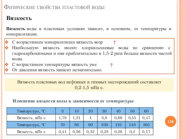 Вязкость Физические свойства пластовой воды Изменение вязкости воды в зависимости от температуры