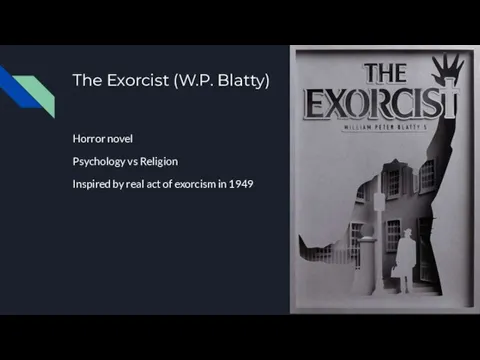 The Exorcist (W.P. Blatty) Horror novel Psychology vs Religion Inspired by real