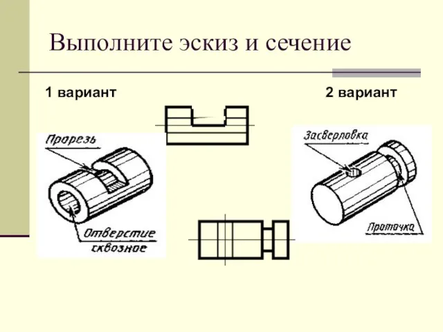 Выполните эскиз и сечение 1 вариант 2 вариант