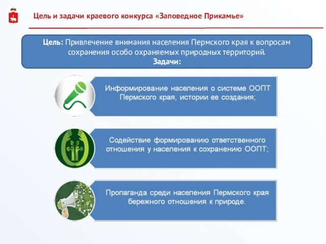 Цель и задачи краевого конкурса «Заповедное Прикамье» Цель: Привлечение внимания населения Пермского