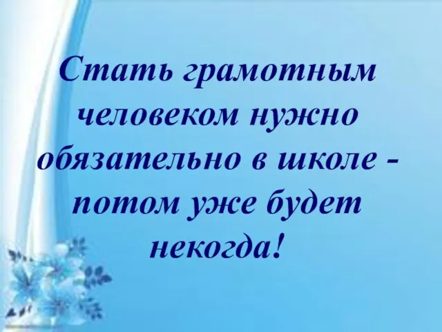 Стать грамотным человеком нужно обязательно в школе - потом уже будет некогда!