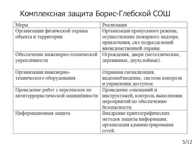 Комплексная защита Борис-Глебской СОШ 5/12