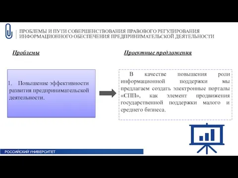 ПРОБЛЕМЫ И ПУТИ СОВЕРШЕНСТВОВАНИЯ ПРАВОВОГО РЕГУЛИРОВАНИЯ ИНФОРМАЦИОННОГО ОБЕСПЕЧЕНИЯ ПРЕДПРИНИМАТЕЛЬСКОЙ ДЕЯТЕЛЬНОСТИ Проблемы Проектные