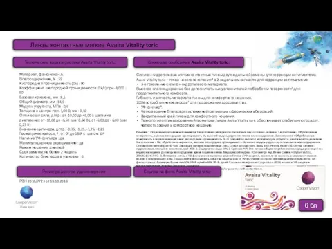 Линзы контактные мягкие Avaira Vitality toric Материал, фанфилкон А Влагосодержание, % :