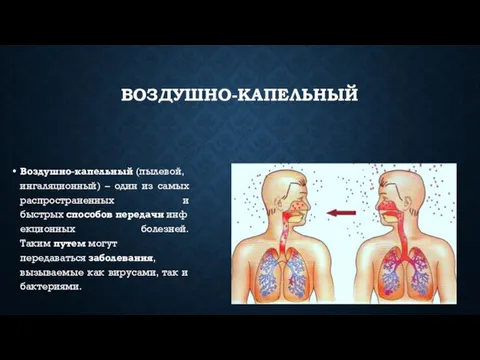 ВОЗДУШНО-КАПЕЛЬНЫЙ Воздушно-капельный (пылевой, ингаляционный) – один из самых распространенных и быстрых способов