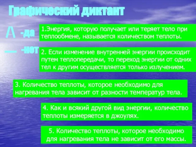 Графический диктант -да -нет _ 2. Если изменение внутренней энергии происходит путем