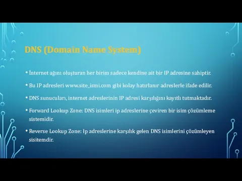 DNS (Domain Name System) İnternet ağını oluşturan her birim sadece kendine ait