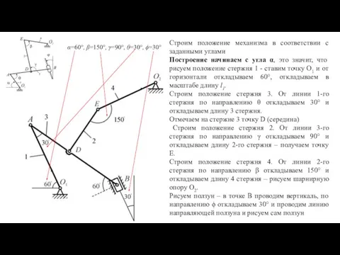 Строим положение механизма в соответствии с заданными углами Построение начинаем с угла